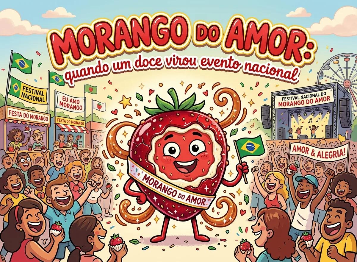 Morango vermelho coberto por brigadeiro branco e uma camada brilhante de caramelo vermelho crocante