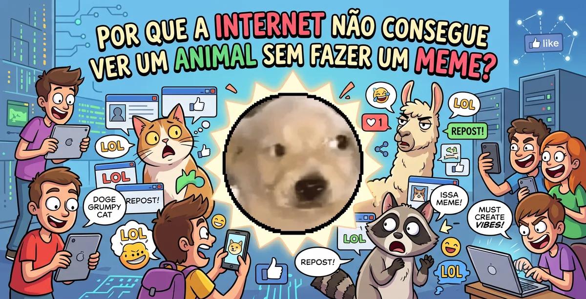 Gato com expressão extremamente séria diante de uma legenda humorística, representando a transformação de animais em personagens de memes.