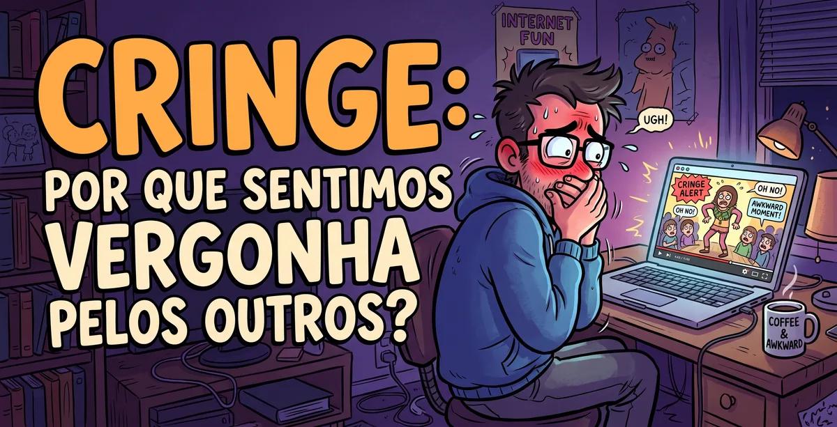 Pessoa adulta olhando para uma tela com expressão de vergonha enquanto observa uma situação extremamente constrangedora na internet.